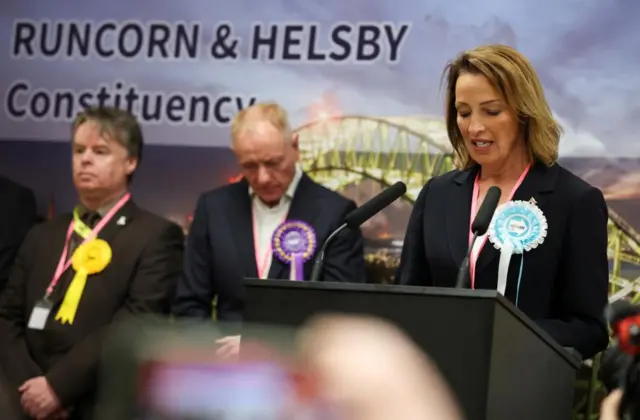 Reform's Sarah Pochin giving her victory speech earlier