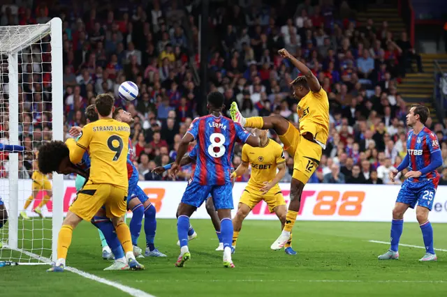 Emmanuel Agbadou of Wolverhampton Wanderers scores his team's first goal