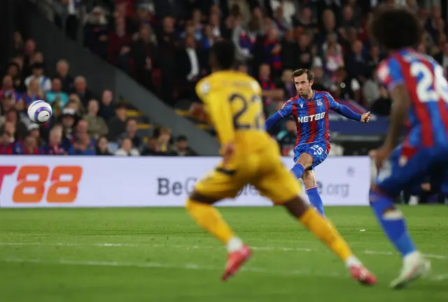 Ben Chilwell of Crystal Palace scores his team's third goal