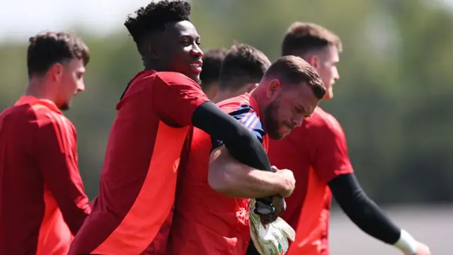 Andre Onana trains with Manchester United team-mates