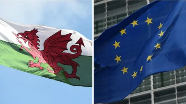 Welsh and EU flags