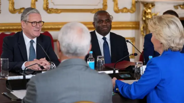Sir Keir Starmer and David Lammy opposite Ursula Von Der Leyen and Antonio Costa.