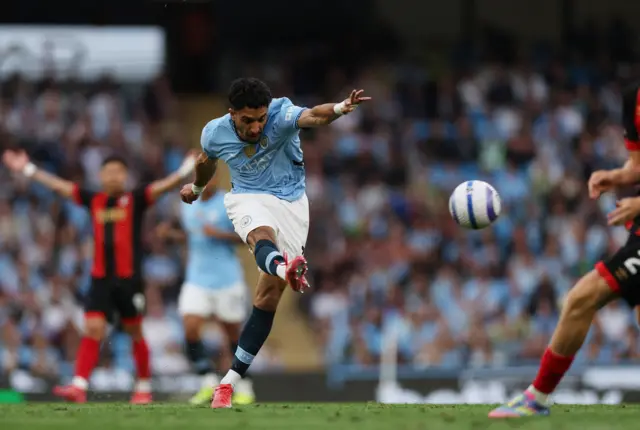 Manchester City's Omar Marmoush scores their first goal