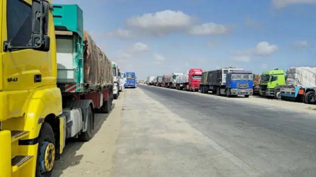 Aid lorries for Gaza pictured in Egypt on Monday