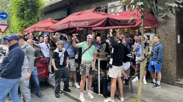 Fans gather outside pub in Bilbao