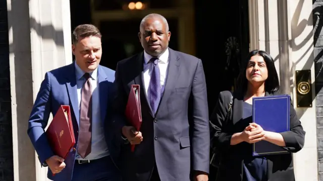 David Lammy leaving number 10 Downing Street, with Health Secretary Wes Streeting and Justice Secretary Shabana Mahmood
