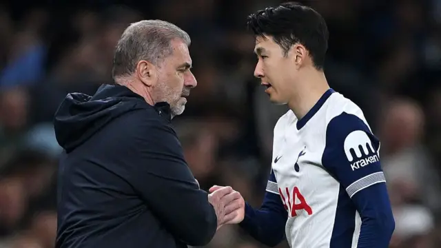 Ange Postecoglou and Son Heung-Min shake hands