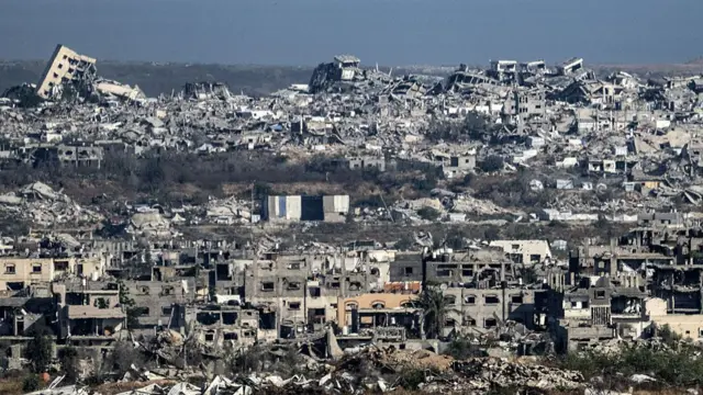 Destroyed buildings seen from a distance