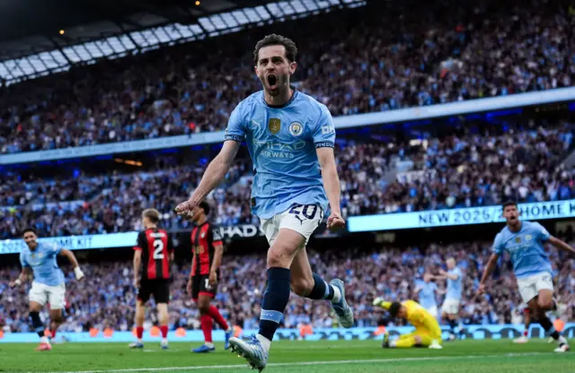 Manchester City's Bernardo Silva celebrates scoring his sides second goal