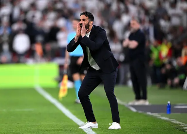 Ruben Amorim, Manager of Manchester United, shouts instructions