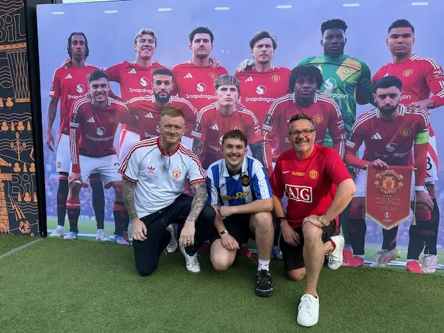 Man Utd fans Graeme Keast, James Davis, Steve Davis in Bilbao