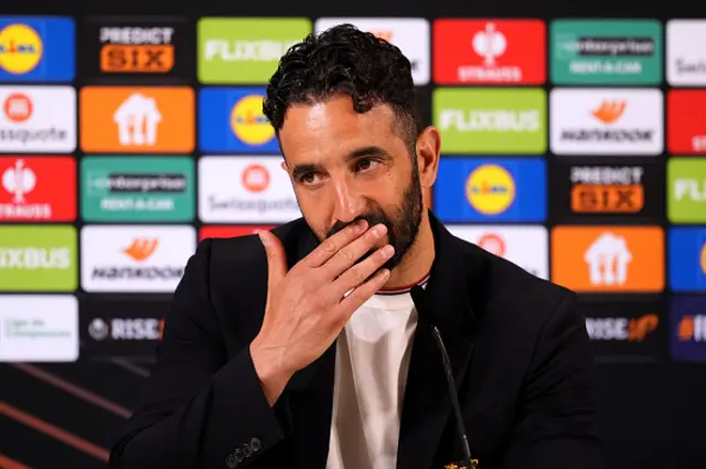 Ruben Amorim, Manager of Manchester United, speaks to the media