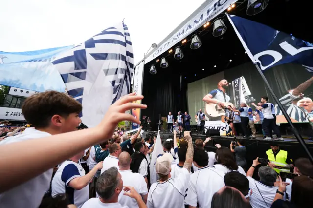 Spurs fans at a fan park in Bilbao