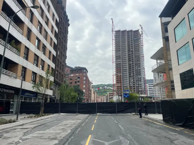 Security in place near the stadium in Bilbao