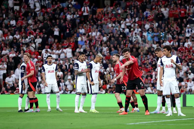 Harry Maguire of Manchester United gestures as players of both teams prepare
