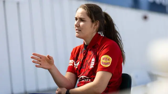 Nat Sciver-Brunt, captain of England, gives an interview at Trent Bridge