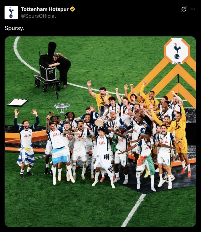 Screenshot of Tottenham X post