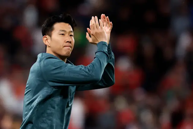 Tottenham Hotspur's South Korean forward #07 Son Heung-Min applauds the fans