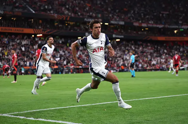 Brennan Johnson of Tottenham Hotspur celebrates