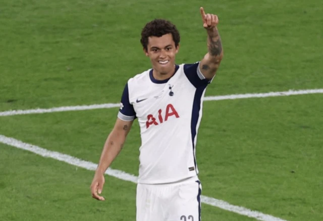 Tottenham Hotspur's Brennan Johnson celebrates