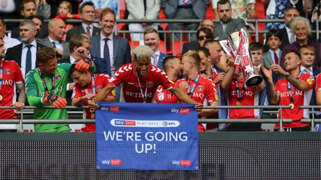 Charlton celebrating winning the 2019 League One play-off final