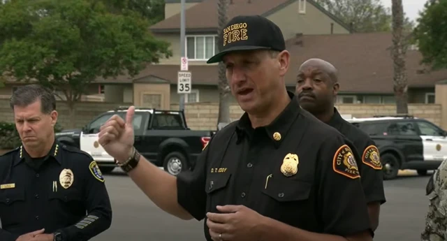 Dan Eddy speaking at the news conference in San Diego