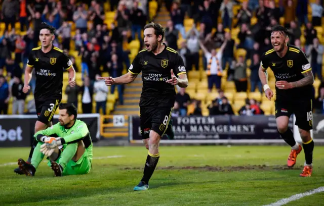 Scott Pittman (centre) was on target in the 2018 play-off final