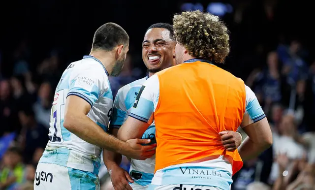 Bath Rugby's Max Ojomoh celebrates