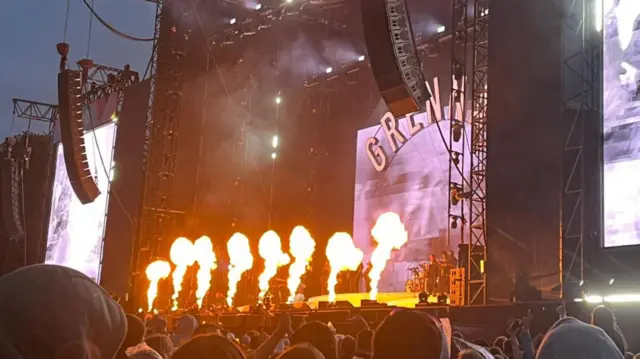 Fire plumes on stage as Grennan performs