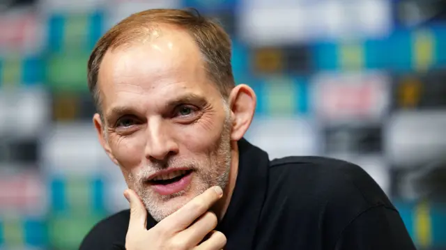England coach Thomas Tuchel speaking at a news conference
