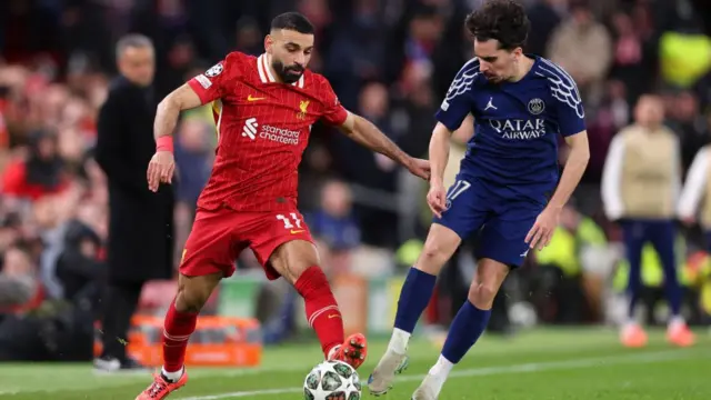 Mohamed Salah playing for Liverpool against Paris St-Germain