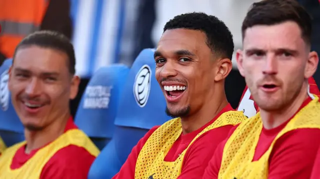 Trent Alexander-Arnold sat on the Liverpool bench at Brighton