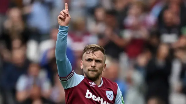 West Ham's Jarrod Bowen celebrates after scoring against Nottingham Forest