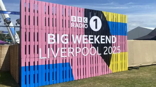 Multicoloured sign saying BBC Radio 1 Big Weekend Liverpool 2025.