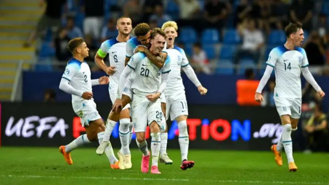 England Under-21s celebrating