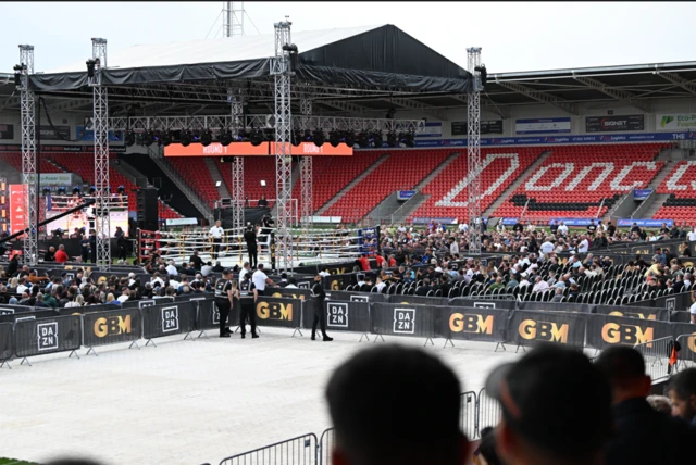 View of the ring on the pitch at Doncaster's stadium