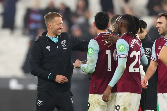 Graham Potter, Head Coach of West Ham United, celebrates