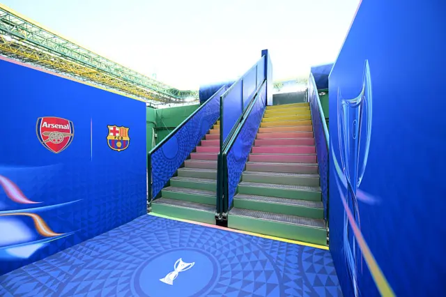 The tunnel leading up to the pitch adorned in final regalia