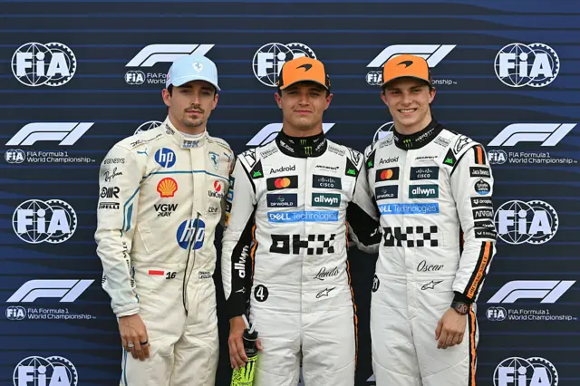 Charles Leclerc, Lando Norris and Oscar Piastri