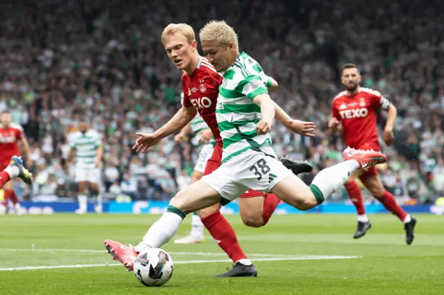 Celtic's Daizen Maeda and Aberdeen's Alexander Jensen
