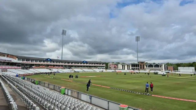 Players warming up ahead of day two of Durham v Somerset