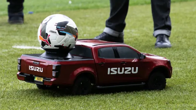 The Izuzu match ball delivery car during the Scottish Gas Men's Scottish Cup Final between Aberdeen and Celtic at Hampden Park