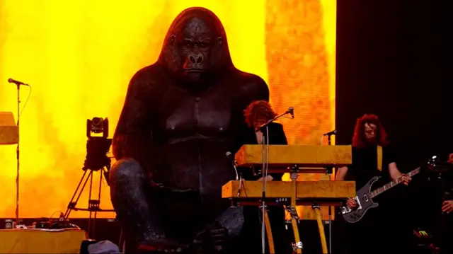 A gorilla statue is on the Main Stage at Big Weekend with Blossoms