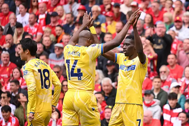 Ismaila Sarr of Crystal Palace celebrates scoring his team's first goal