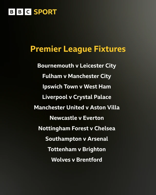 Graphic showing 10 Premier League fixtures