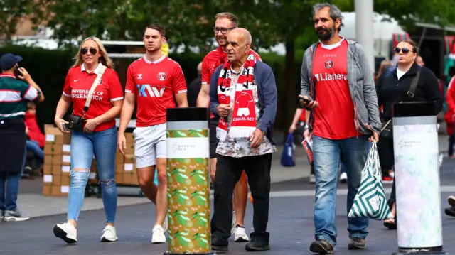 Charlton fans arriving at Wembley