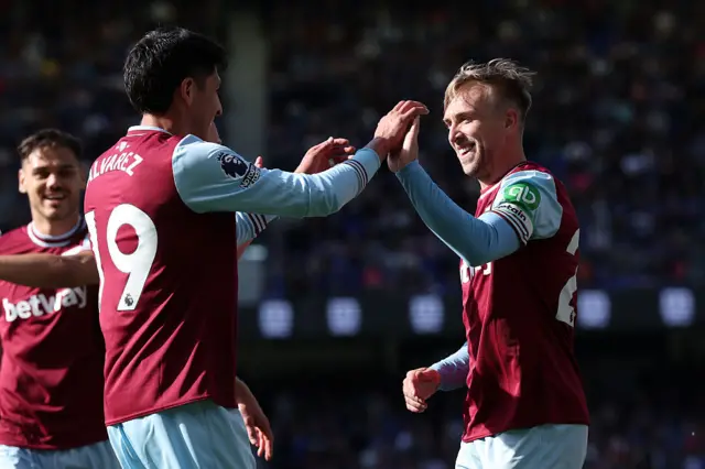 Jarrod Bowen of West Ham United celebrates scoring his team's second goal