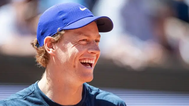Jannik Sinner of Italy during a practice session on Court Philippe-Chatrier