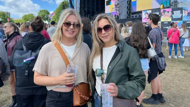 Hannah and Rosie in front of the main stage