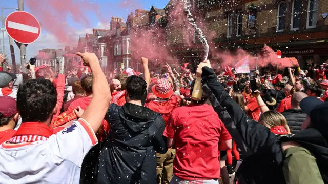 Liverpool fans before the Premier League match at Anfield, Liverpool.